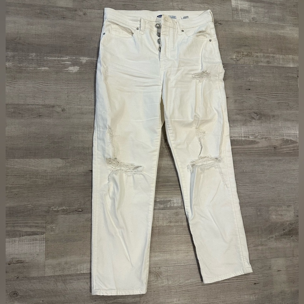 Extra High-Waisted Sky-Hi Straight Button-Fly Ripped White Jeans for Women